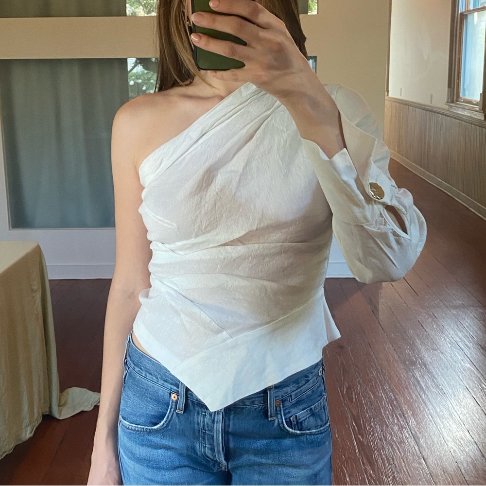 Zara Cream Linen One Shoulder Top